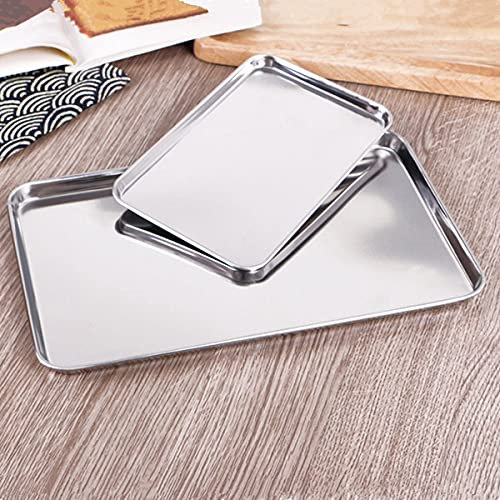 XINDUI Teglia da forno in acciaio inox per torte, tostapane, forno, piccolo foglio rettangolare per biscotti, piatto di frutta e pane (26,5 x 15,5 x 1,2 cm)
