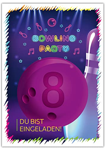Junaversum 12 Einladungskarten zum 8. Kindergeburtstag achte Geburtstag Mädchen Jungen Bowling Bowling-Party