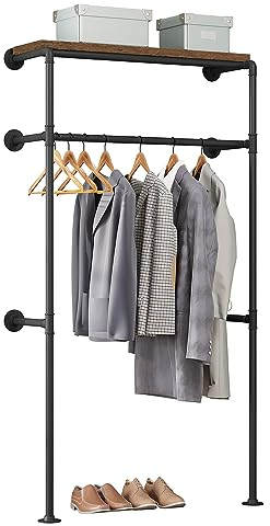 WOLTU industrielle Kleiderstange Wand,Garderobe für begehbaren Kleiderschrank,Kleiderständer mit Regal,für Schlafzimmer Ankleidezimmer