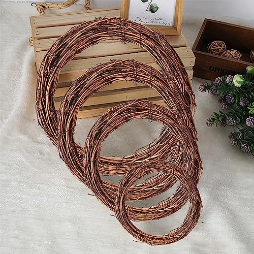 4PCS Natural Rattan Wreaths for DIY Craft, Front Door Wreaths for Summer/Spring, Wicker Wreath Ring for Thanksgiving Halloween Wall Decor, Christmas Wreath Making Supplies, 15+20+30+40cm (Brown)