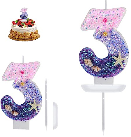 Geburtstagskerzen Zahlen 3, Kerzen Geburtstag, Meerjungfrau Geburtstag Deko, Geburtstagskerzen Kinder für Torte, Tortendeko Geburtstag, Kuchendeko Geburtstag, Geburtstagsdeko für Geburtstagsfeier