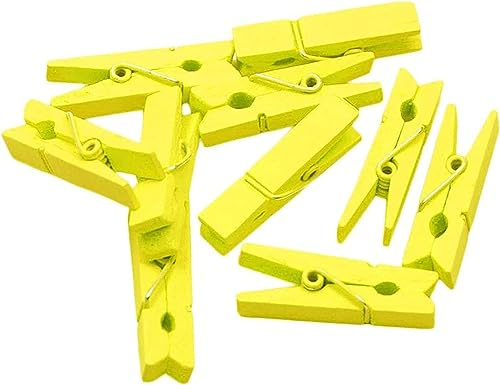Konrunppy 100 mollette di legno piccole per foto, arte e decorazioni artigianali (giallo)
