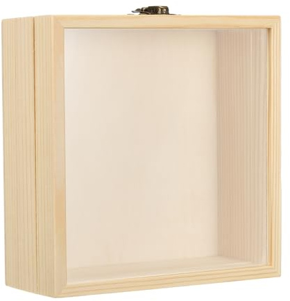 PATIKIL 6x6 Madera Sombra Caja Expositor Estuche, floreses Imagen Marco con Vidrio Ventana Ramo Memorabilia Medallas Fotos Memoria Caja para Recuerdos, Natural Color