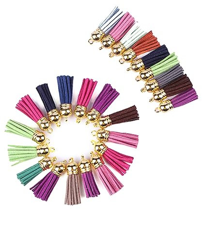 EXCEART 100stücke Wildlederquasten Mit Goldenen Kappen Für Schmuck Taschenanhänger Schlüsselanhänger Handyaccessoire Diy-zubehör Zufällige Farbe