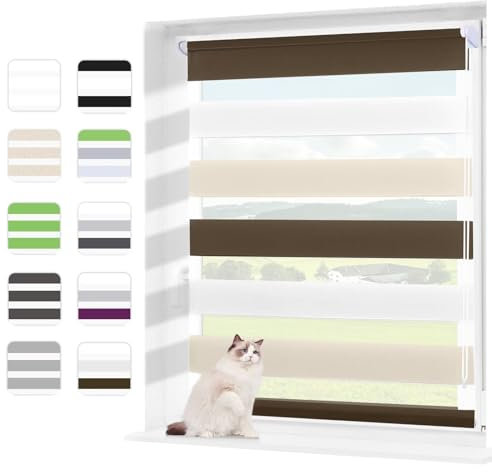 Wudomi Doppelrollo Klemmfix ohne Bohren Weiß-Beige-Braun 75x150cm(BxH),Lichtdurchlässig und Verdunkelnd Duo Rollo,Klemmrollo Seitenzugrollo für Schlafzimmer, Badezimmer, Wohnzimmer Fenster und Tür