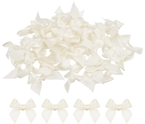 QUARKZMAN 50 Stück Mini-Schleifen aus Stoff, Satinband, Blumenschleifen für Bastelarbeiten, Nähen, Hochzeit, Geburtstag, Party, Beige