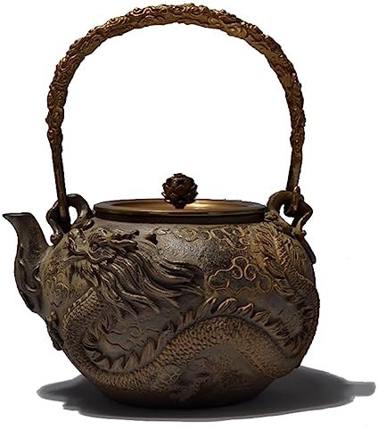 PIPONS Chinesischer Teekanne 1200 Ml/1,2 L Eisen Teekanne Tee Wasserkocher Teekannen Handgemachte Gusseisen Teekanne Für Home Küche Traditionelle Kanne