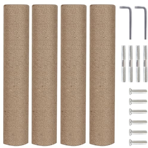 PowerKing 4-Pack 15.7 Cat Scratching Post Replacement - Natural Sisal Rope Scratcher Poles with M8 Screws for Indoor Cat Tower Renewal Parts, Cat Furniture Refill Parts (Nature)