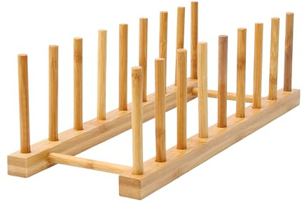 HarttiHome Wooden Dish Rack, 8 Slots Wooden Plate Rack, Dish Stand Holder Vertical Drainer Kitchen Cabinet Organizer for Dish, Pots, Lids, Bowls, Cups,Cutting Board and More