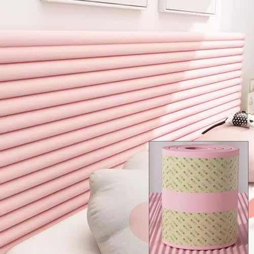 Koncey Wandkissen Wandpolster Bett 200cm, Wandpolster Kinderzimmer, Polsterpaneel Wand, Antikollision/Isolierung, Wandpolster Selbstklebend Wandschutz Bett für Kinder,Pink, 3 Pcs 20x200 cm
