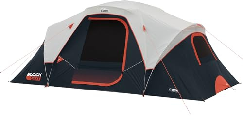 CORE 9 Person Dark Room Tent | Best Car Camping Outdoor Family Blackout Dome Tent | Included Wall Organizer for Camping Accessories