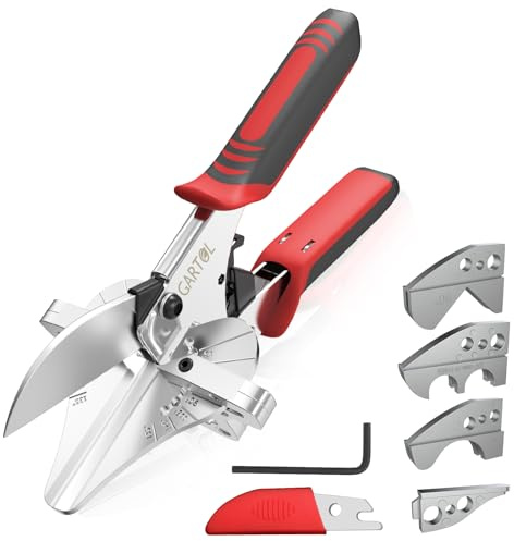 GARTOL Ratchet Miter Shears, 45°-135° Adjustable Multi-Angle Cutter for Molding, Trim & Quarter Round – Precision Hand Tool for PVC & Soft Wood – Includes 5 Anvils & Replaceable Blade