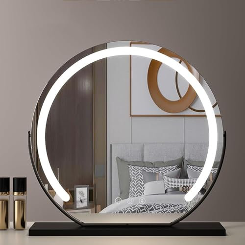 Specchio da toeletta, specchio da toeletta autoportante con luci, specchio rotondo nero, specchio per trucco luminoso con 3 temperature di colore, ideale per tavolo da toeletta (nero, 70 cm)