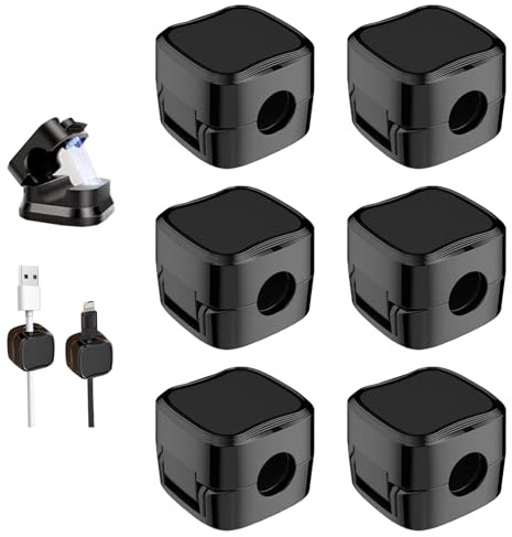 YQBFTC 6 Pack Cable Clips,Cable Tidy Clips,Cable Holder Clips,Cable Organiser Holder,Cord Organiser Magnetic Cable Management,Self Adhesive Wire Holder for Desk,Nightstand,Charging Cables,HDMI(Black)