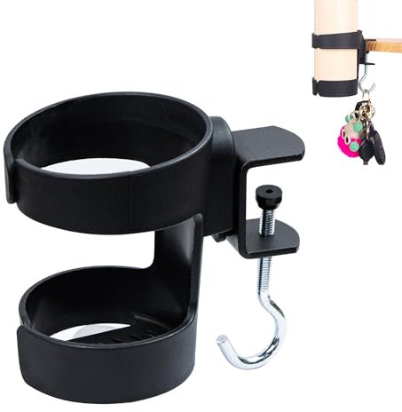 Becherhalter Schreibtisch, Flaschenhalter Getränkehalter Tisch mit Haken Universal Auslaufsicheres Ring Getraenkehalter Klemme Einstellbar Trinkbecherhalter Clip Getränkehalter für Zuhause, 1 Stück