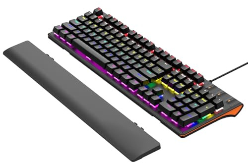 ciciglow Gaming-Tastatur, USB-kabelgebundene Mechanische Tastatur, RGB-Hintergrundbeleuchtung, 104 Tasten, Blauer Schalter, Computertastatur für Büro, Zuhause