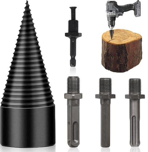 xiaoxiaozhijia Fendeuse de Bûches 32mm Avec 4 Poignées,Foret Fendeur de Bois,cône de perçage à vis pour fendeur de bois pour Perceuse Électrique y Visseuse sans Fil