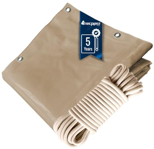 TECPLAST Pack Toile Pergola Beige foncé 3x4 m + Sandow Ivoire 20m - Bâche Pergola prête à Poser LP506PR Garantie 5 Ans