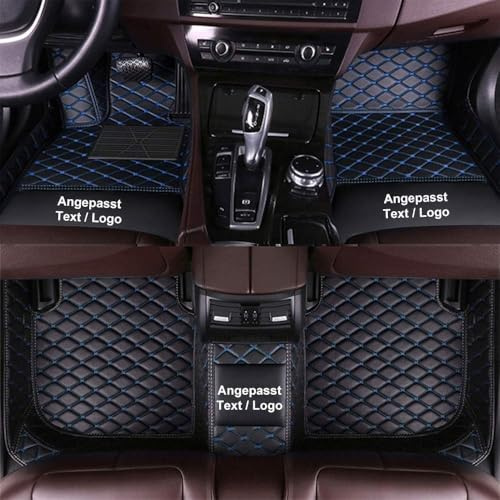 Kenzek Anpassen Auto Fußmatten für 97% Auto Modell wasserdichte rutschfeste PU Leder voller bedeckter Schutz Advanced Performance Liners für Limousine, SUV, Sportwagen, Polster Schwarz Blau