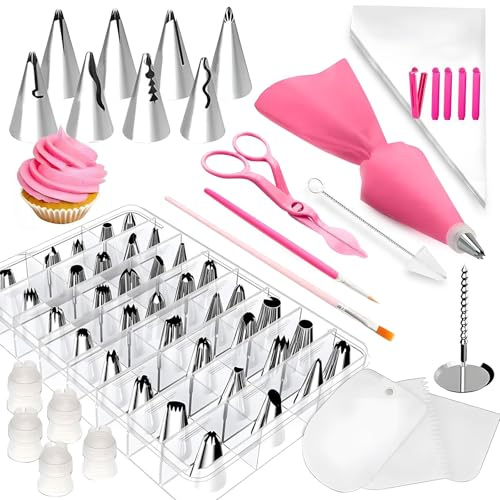 Tårtdekorationstips set glasyrpåsar och spetsar set – tårtdekorationskit med 48-numrerade spritstips för kaka cupcake tårtdekoration (83 st set)
