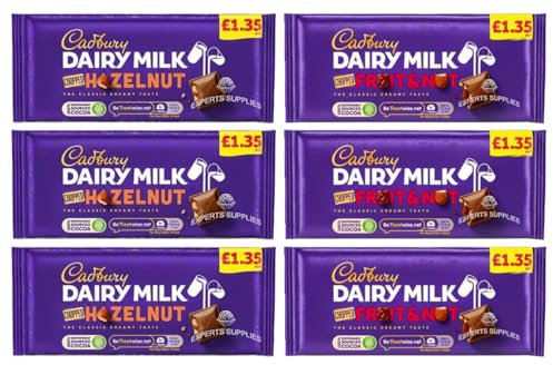 Chocolate Dairy Milk Chopped Nuts & Fruit and Nut Chocolate Bar PMP 95g (6 x 95g) Milk chocolate with dried grapes and chopped almonds | Delightful Treats | Gift for All Occasions By Experts Supplies