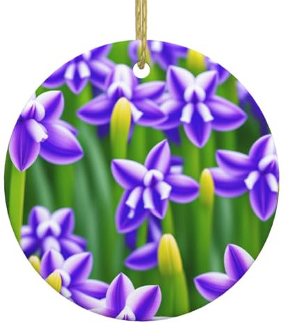 (Lila Hyazinthe) Weihnachtsbaum, Keramik, zum Aufhängen, rund, für Zuhause, Urlaub, Party-Dekorationen