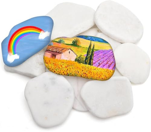 lomdung 12 Stück Flache Steine zum Bemalen, Gemalter Kieselsteine, Steine zum Bemalen, Flache Kieselsteine zum Basteln, Dekosteine Naturstein, Weiß Glatte Große Kieselsteine, 3-8 CM