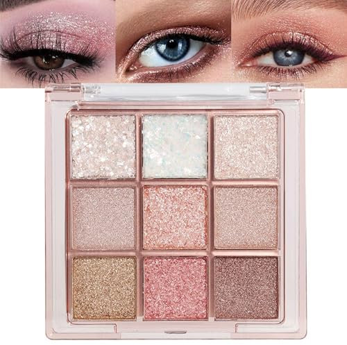 Lilbitty Set di 1 palette di ombretti in 9 colori, pigmentati a lunga durata, in rosa, bianco, oro, ombretto impermeabile, per donne e ragazze