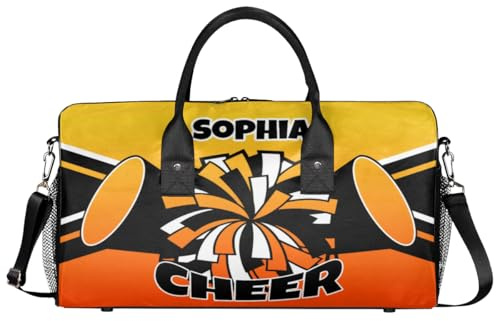 Mintoprints Personalisierte Cheerleader-Tasche für Cheerleader, Sporttasche, Reisetasche, Reisetasche, Wochenendtasche, Gelb / Orange, 17.4x8.3x9.5, Cheerleading