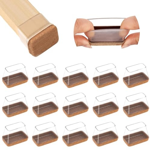 16 pezzi Quadrati Gommini per Sedie, Protezioni per Gambe di Sedie in Silicone Trasparente con Feltrini Aggiornato Ispessito 37-46mm Elastiche Protezione per Gambe Delle Sedie per Antigraffio