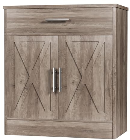 Shintenchi Farmhouse Storage Cabinets, Kitchen Barn Door Cabinet | Coffee Bar Cabinet Buffest Sideboard with doors and shelves for Dining Living Room,Bathroom,Entryway,Gray
