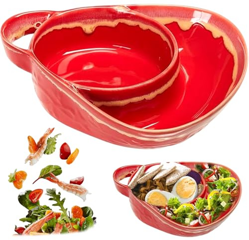 Muzrunq Retro Ceramic Soup Bowls with Handles, Cereal Bowls Dishwasher & Microwave Safe for Soup, Salad, Dessert, Fruit (red)