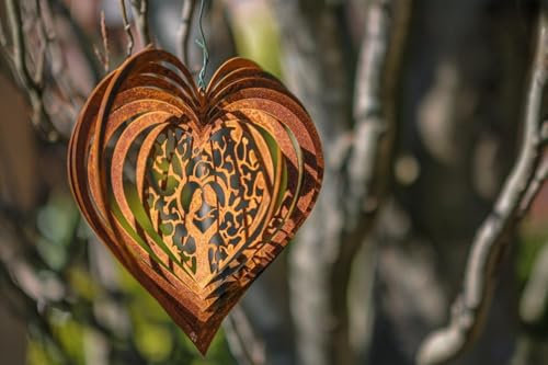 Der-Porzellan-Laden Windspiel Herz mit Vogelpaar, dekoratives Edelrost, 25 x 27 cm, wetterbeständiges Metall, ideal für rustikale Garten-Dekoration, Rost Deko