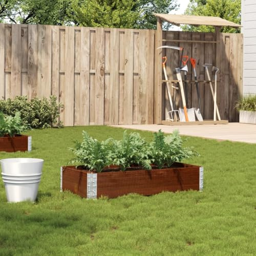 Myheimly Pflanzkasten Hochbeet Stapelbar Faltbar, Pflanzkübel für Garten Terrasse Balkon, Blumenkasten Kräuterbeet Gemüsebeet, Braun 100x50 cm Massivholz Kiefer