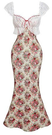 GORGLITTER Women's Lace Floral Tea Party Vintage Maxi Dress Summer Graduation Cocktail Wedding Guest Fishtail Sundress Pink Medium