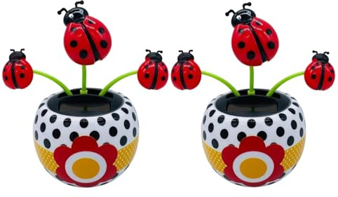 Zhuluck 2Pcs Red Ladybug Solar Powered Dancing Flower Toy, Solar Swinging Flip Flap Flower Animated Bobblehead Dancer Toy, Car Windowsill Decoration Dancing Ornament Sun Catcher, Solar Dancer Figure