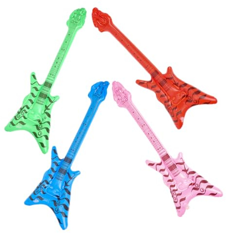 4 Stück-pack Aufblasbare Gitarre aus Pvc im Retro Stil für Partys | Leicht und Tragbar, für Musikthemen und Outdoor Konzerte Geeignet, Zuverlässige Ausführung für Event Deko Zufällige Farbe
