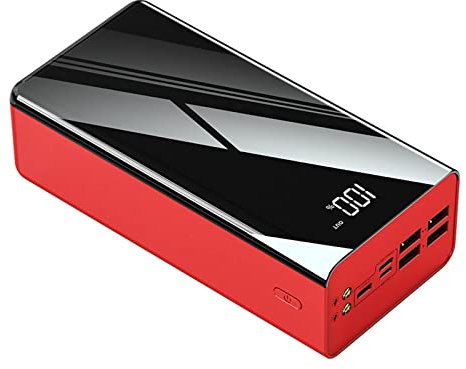 Powerbank 30000mAh, Power Bank USB C Quick Charge, Batería Externa de 6 Puertos con Pantalla Digital Luz LED Cargador Extremadamente Portátil Rojo, 20000mAh