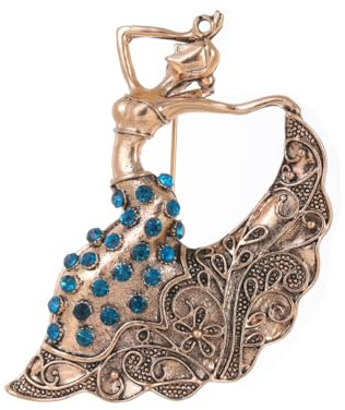 YIQPKUM Vintage Tänzerin Brosche Antike Zinklegierung Kristall Anstecker für Damen Statement Charm Geschenk Jacken Anzüge Kleid