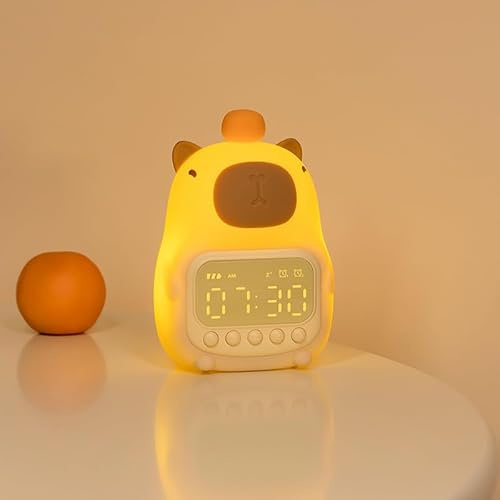 SKIKHN Capibara Sveglia Bambini,Capybara Lampada,Luce Notturna Capybara Ricaricabile,Sveglia Digitale con Display Always On e Funzione Snooze,Sveglia con Luce Notturna per il Sonno di Ragazzi Ragazze
