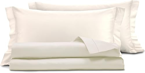 Riad Arredo Completo Letto Matrimoniale in Raso 100% Cotone Pregiato Artigianale Tinta Unita - Set Lenzuola Sotto con Angoli | Lenzuola Sopra | 2 Federe con Volant | Made in Italy (Avorio)
