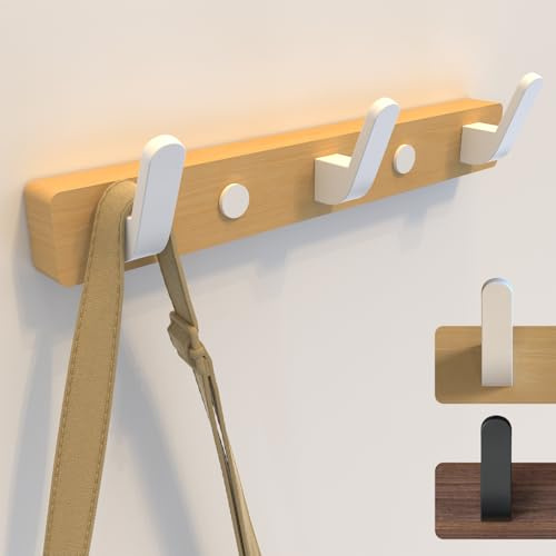 SunVFaFa Kleiderhaken Wand, Garderobenhaken Weiß 25cm, Garderobenleiste Holz mit 3 Metall Haken, Wandgarderobe, Wandhaken Garderobe, Hakenleiste Hängegarderobe – Buche, Aluminium