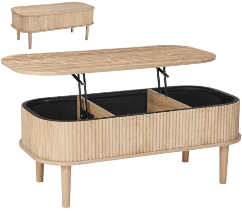 VEVOR Mesa de Centro Elevable 100 cm, Mesa de Café Estable con 3 Compartimentos de Almacenamiento Ocultos, Mesita de Salón o Comedor de Madera, Tablero Elevable para Sala de Estar, Oficina, Hogar