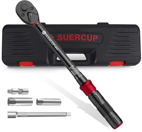SUERCUP Momentnyckel 3/8, 5-60 Nm, set med 5 momentnyklar 125 mm och universalkoppling 3/8, 14 mm/16 mm, för cykel, motorcykel, bil