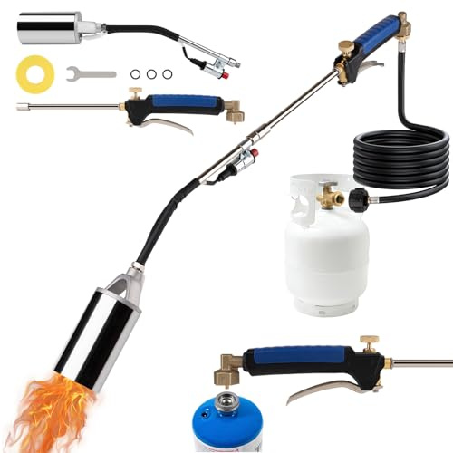 Krismose Propane Torch Weed Burner Kit with 10FT Hose, Adjustable Blow Torch Gun with Instant Ignition, Heavy-Duty Burner Torch for Weed Control, Ice Melting, Outdoor Burning Tasks