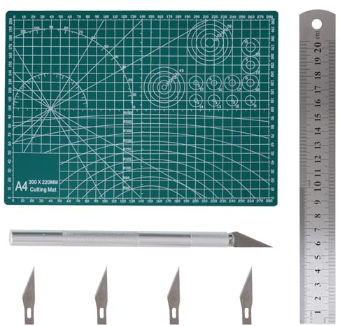 1 Set A4 Double-Sided Cutting Mat 3mm Self Healing Cutting Mat with Steel Rule Non Slip Craft Cutting Board for Art Work Scrapbooking Crafting DIY Sewing