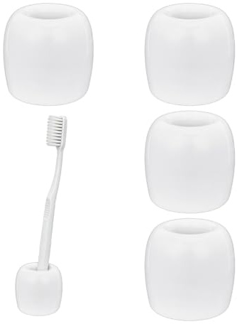 CRAFTYMELODY 4 Stück Mini Keramik Zahnbürstenhalter Weiß Zahnbürstenständer Zahnbürstenhalter Klein Arbeitsplattenorganisator
