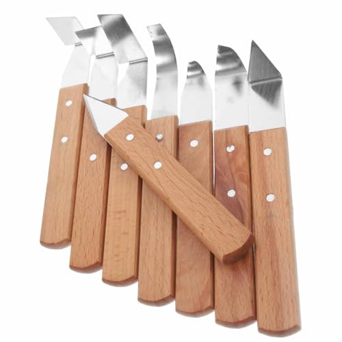 HOODANCOS Set 8 Coltelli da Intaglio per in Inossidabile Manico Ergonomico in Legno, Strumenti per Modellare Argilla e Artigianali Colore Casuale