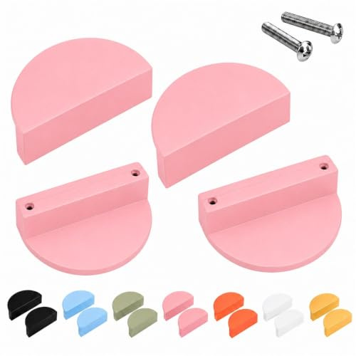 Pumio Maniglie per Cassetti a Mezzaluna 2/4/6 Pezzi, Maniglie per Mobili in Lega di Alluminio Verde Grigio, Maniglie Armadio a Semicerchio con Viti e Doppio Foro(Pink,4pc-Small)