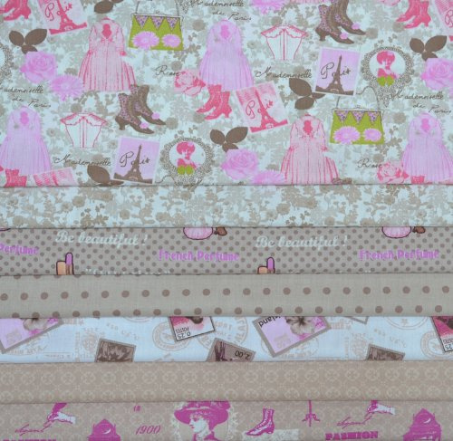 Textiles français Stoffpaket (Eleganz) Milchschokolade | 7 Stoffe | 100% Baumwolle | 46 x 56 cm